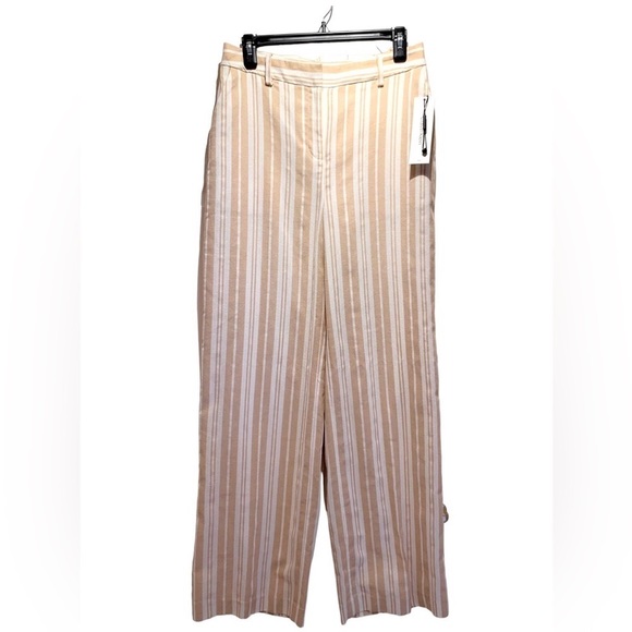 NWT Calvin Klein women pants beige/white Striped high rise straight legs size 6 - Picture 2 of 8